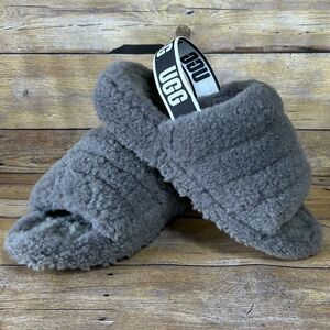 UGG Gray Fluff Yeah Slide Slippers Womens Size 9 Style# 1095119